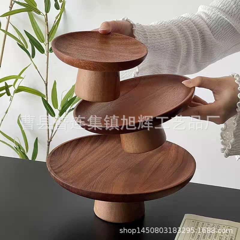 Vintage Wooden Pedestal Bowl Living Room Coffee Table Fruit Snack Plate Cake Tray Dessert Display Stand