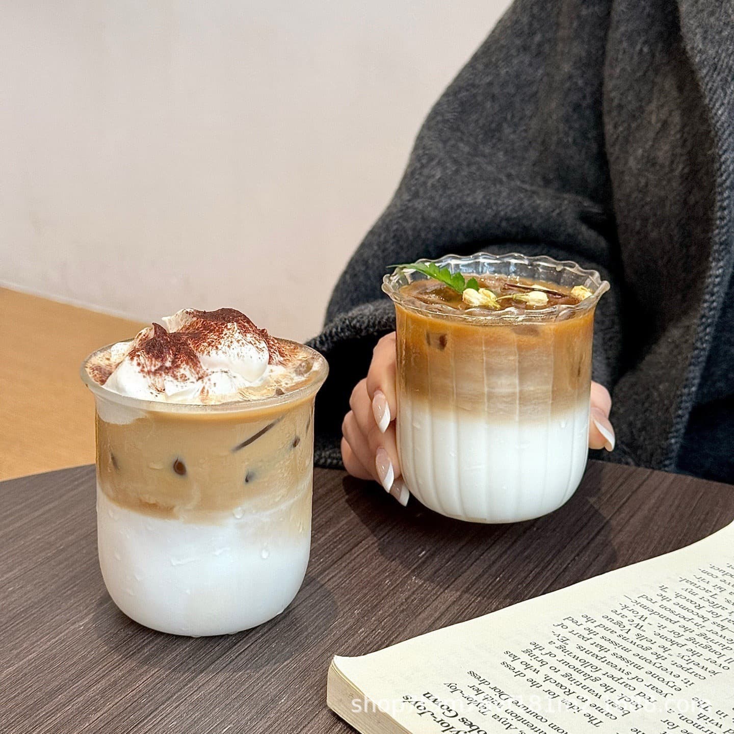 High borosilicate heat-resistant glass ancient wide coffee cup transparent cold brew cup ice American latte cup cold brew drink cup