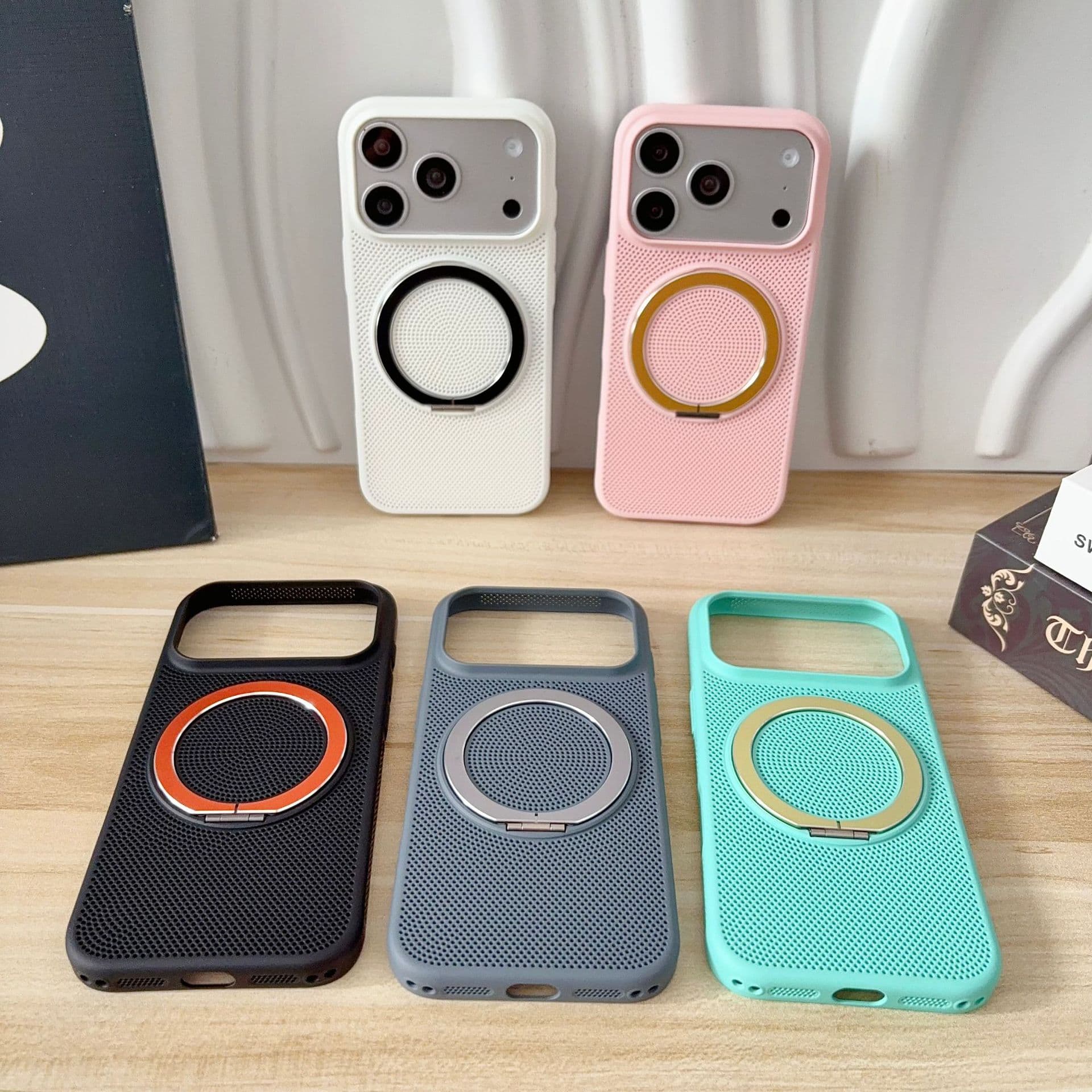 Ventilated Mesh Case with MagSafe Stand for iPhone 17 Pro Max, Solid Color Breathable Phone Case for Apple 16 15 14