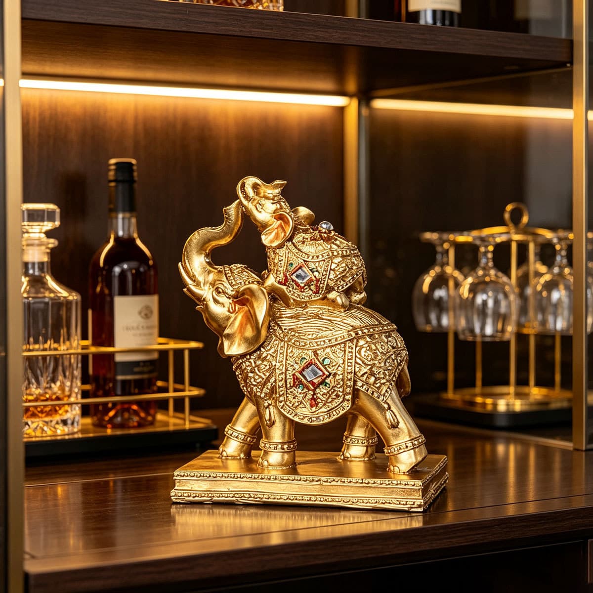 European Light Luxury Diamond-Studded Elephant Figurine, Office Desktop Wealth-Bringing Feng Shui Elephant Resin Artware, Home Decoration