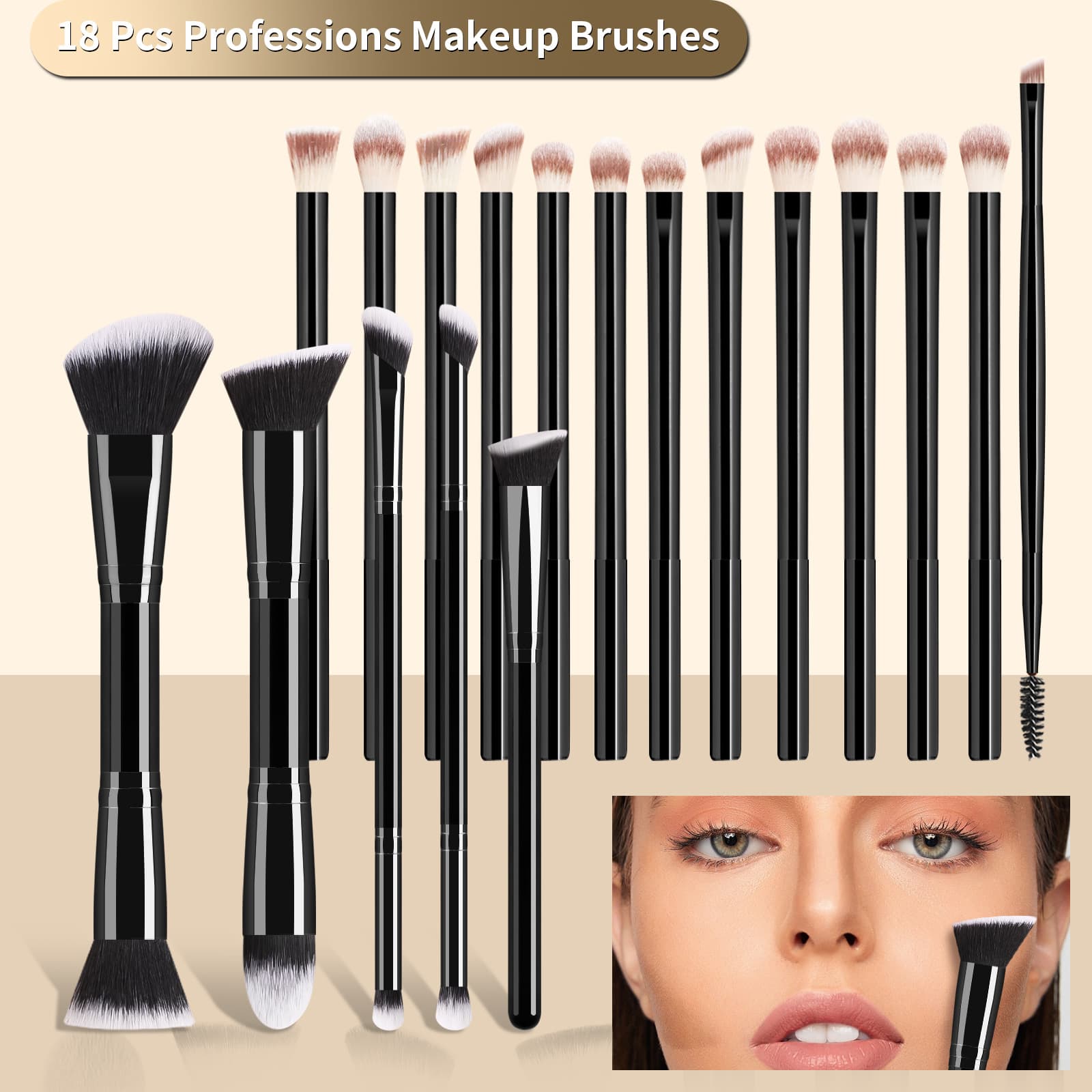 Nongying 18-Piece Makeup Brush Set Face Contour Brush Eyeshadow Brush Nose Shadow Brush Lip Brush Eyebrow Brush Makeup Tools