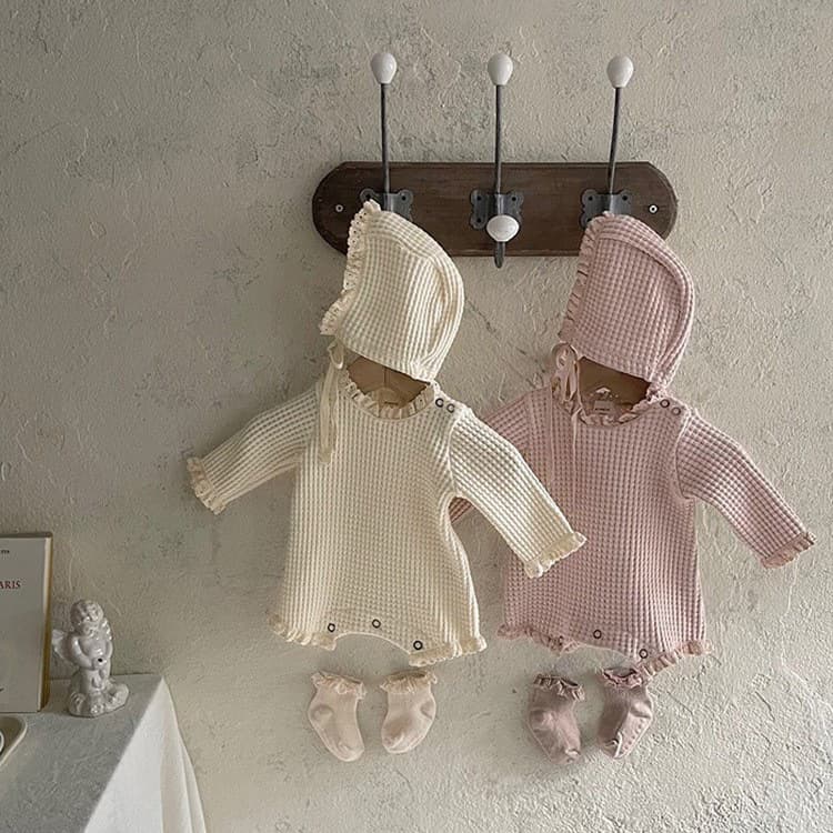 Baby Waffle Bodysuit Korean Kids Clothing Spring Children Newborn Triangle Romper Infant Onesie
