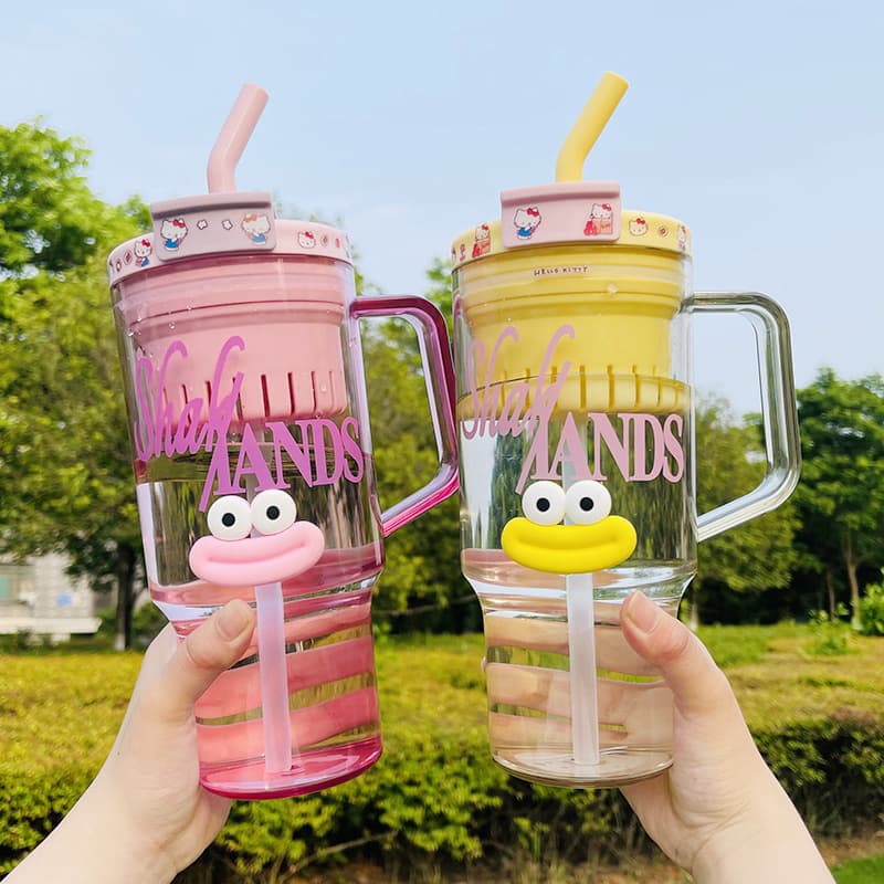 Summer Large Capacity Tea-Water Separation Bottle, High-Aesthetic Dual-Drink Straw Cup for Students, Portable and Giant-Sized