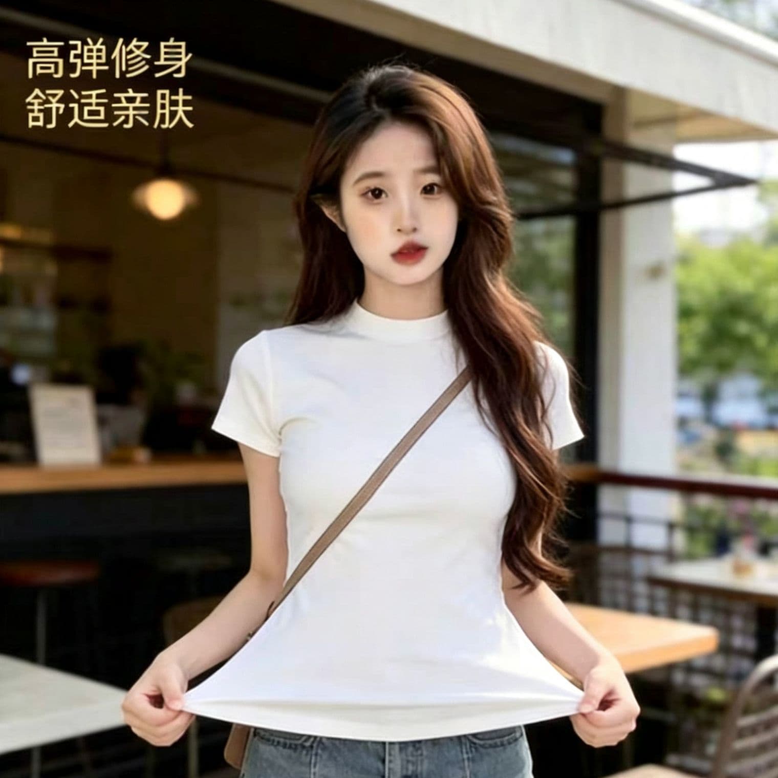 White Round Neck Short Sleeve T-Shirt for Women 2026 Summer Solid Color Cropped Slim Fit Top