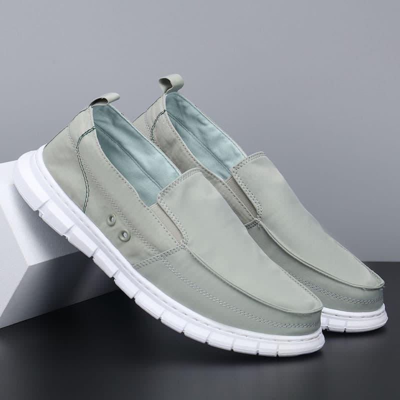 Men's Spring Autumn Ice Silk Casual Slip-On Shoes Breathable Round Toe Low Cut Rubber Bottom Fashionable Flat Heel Shoes