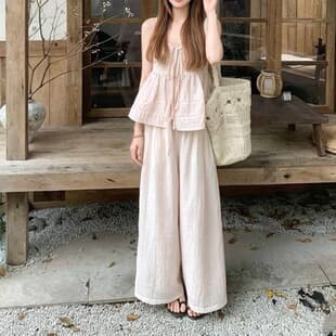 Soft Style Women's Fashion Set V-Neck Tie Top High-Waisted Wide-Leg Pants Two-Piece New