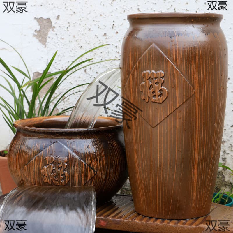 Fish Pond Landscaping Circulating Water Fish Farming Ancient Waterfall Full Set Retro Filter Ornament Fish Tank Flowing Water Pottery Jar
