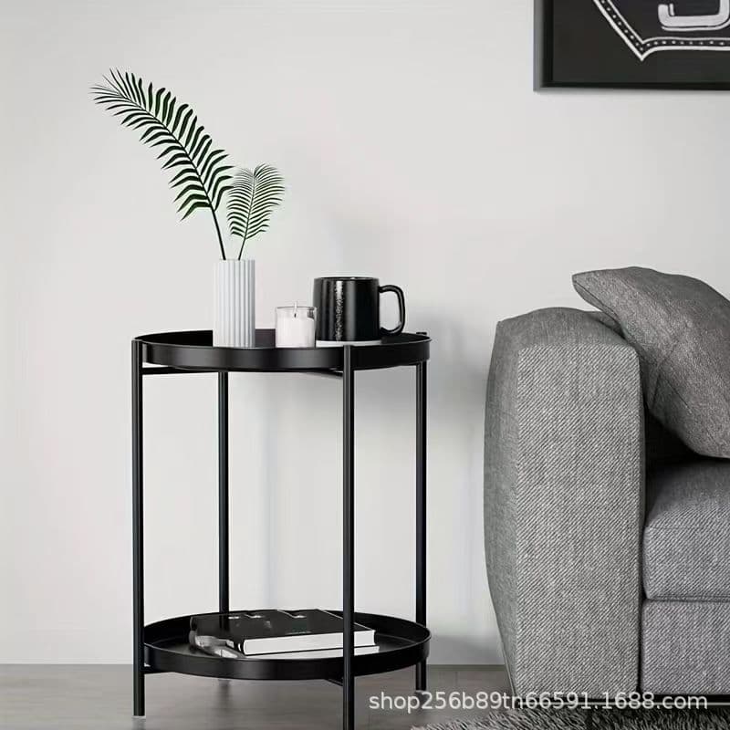 Modern Minimalist Metal Coffee Table Round Double-Layer Iron Side Table Mobile Sofa Corner Table Bedside Cabinet Trolley Cross-Border