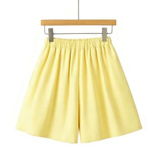 Light Yellow Solid Elastic Waist Mid-Length Wide-Leg Shorts Women Summer Thin Cotton Loose Body-Hiding A-Line Casual Shorts