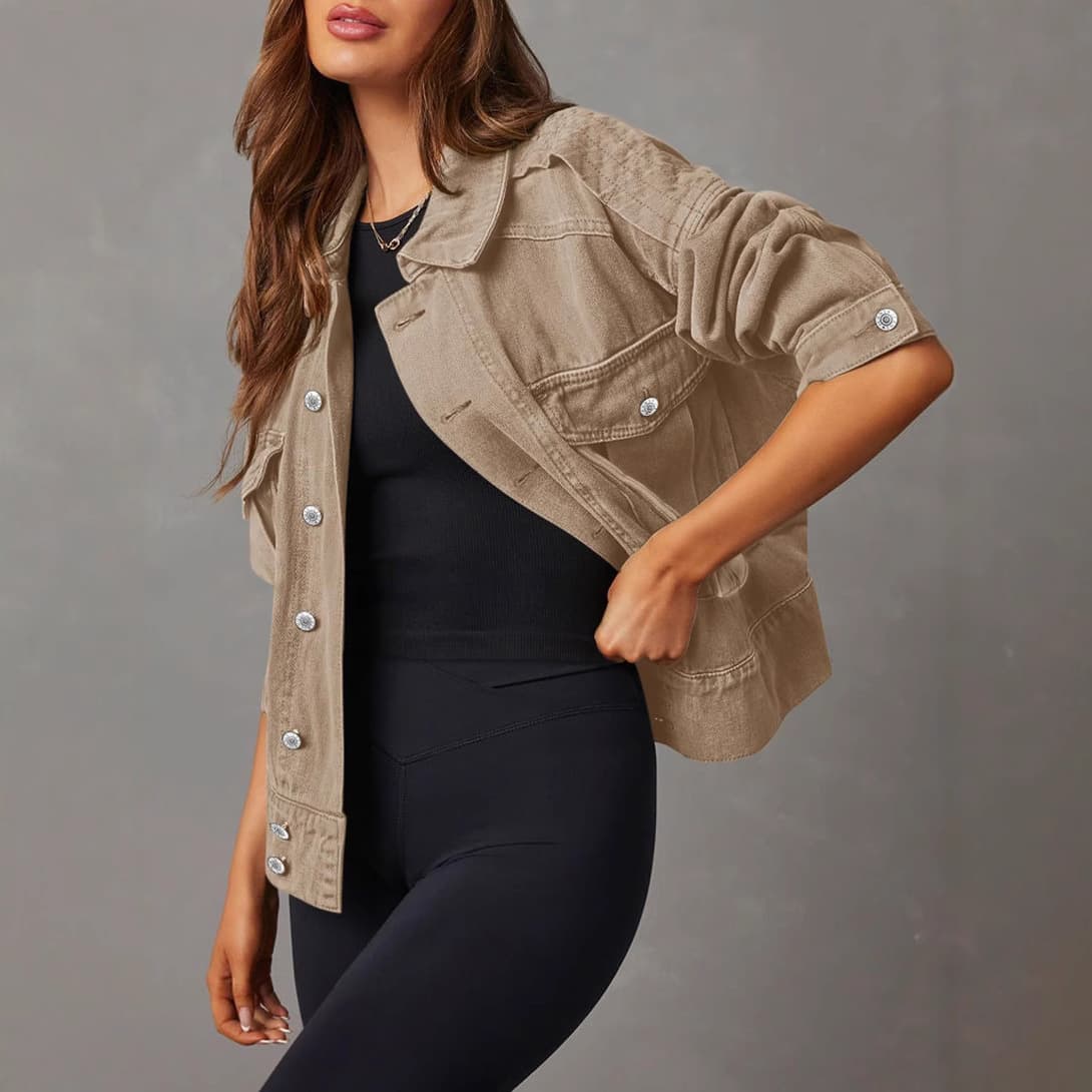 Fashionable Autumn/Winter Cropped Denim Jacket Long Sleeve Without Cap Women's Style European And American Working Uniform
