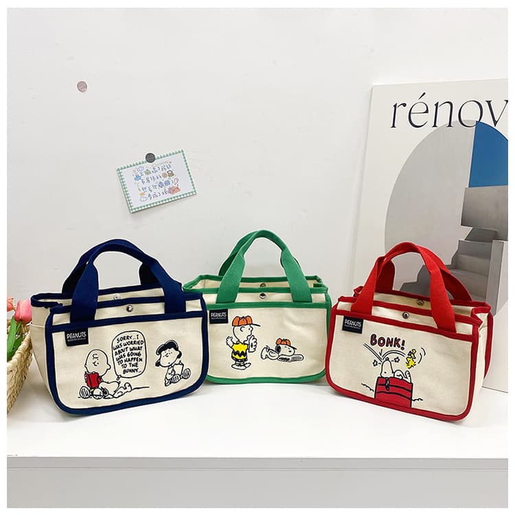 Snoopy Bento Bag Canvas Bag Large Capacity Multifunctional Tote Bag Handbag Storage Bag Trendy Canvas Bag