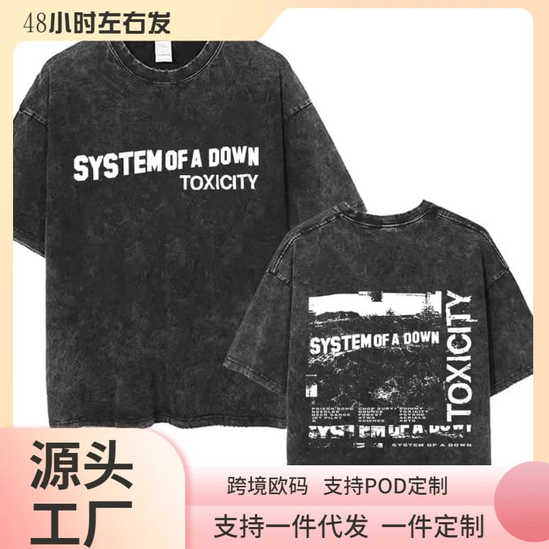 Cross-border European Size Washed Short Sleeve System of A Down Toxicity Album Graphic Tee