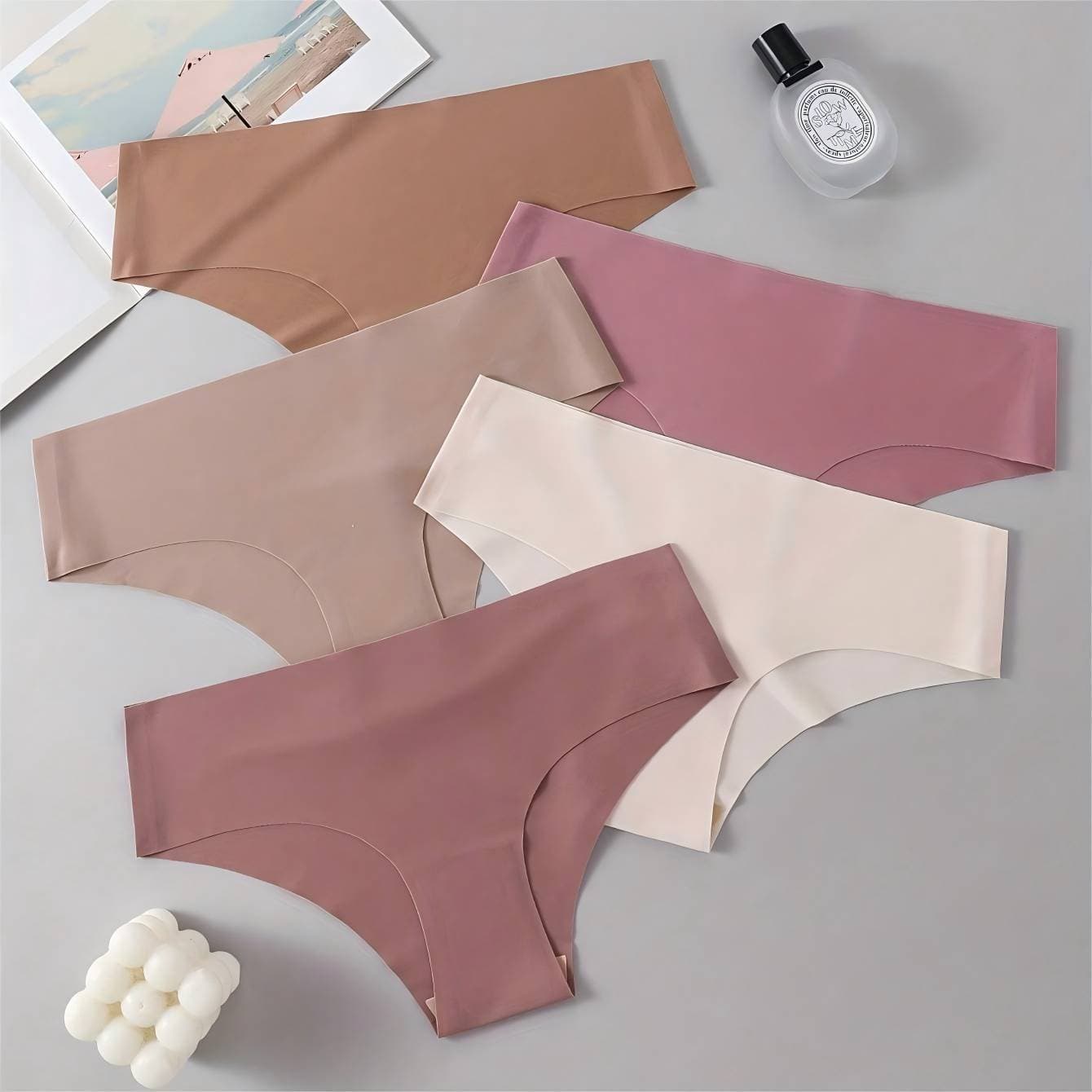 5-Pack - Women's Ice Silk Seamless Breathable Mid-Rise Sporty Barely-There Bikini Panties for US/EU Market