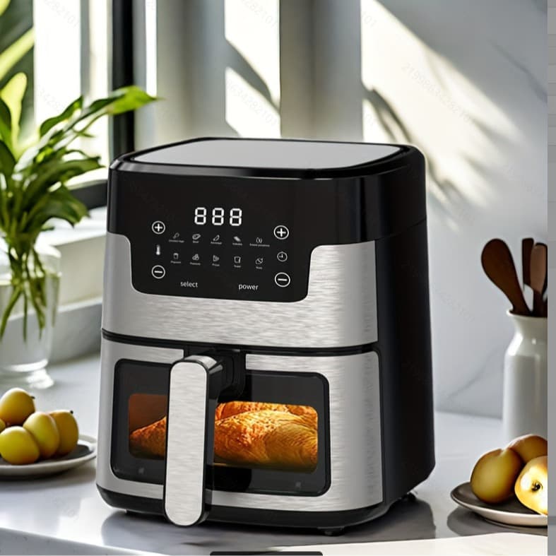 2025 New Stainless Steel Air Fryer, Household with Visual Display, Exportable, Smart Touchscreen, Smokeless