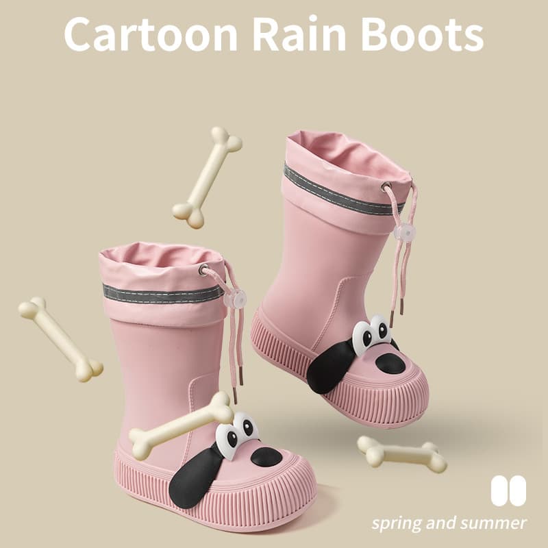 Children's Rain Boots, Girls' New Style Cute Cartoon Puppy Rain Boots, Outdoor Waterproof Boys' All-season Fleece-lined PVC Soft Sole