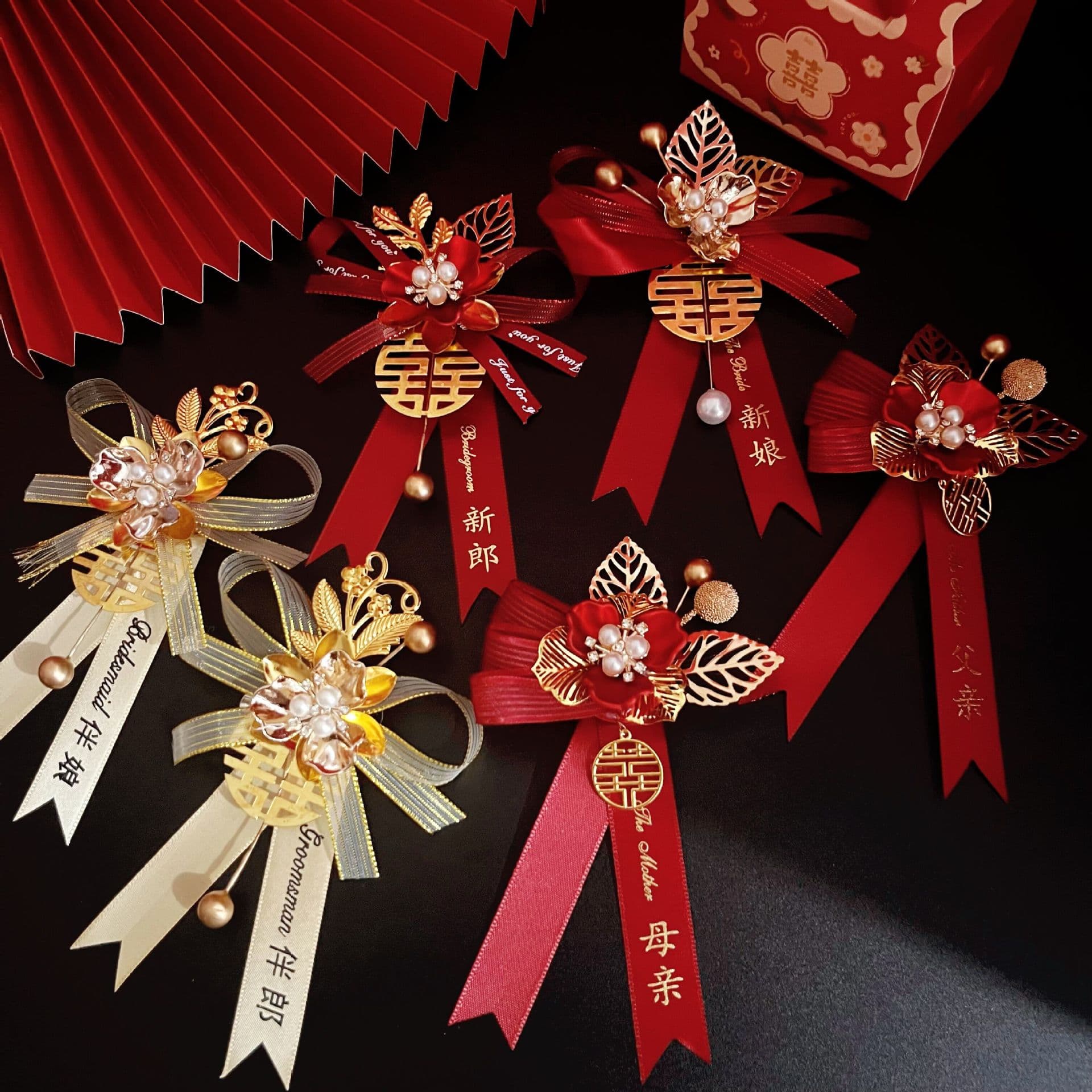 Hotel wedding corsage hand flower bride groom wedding flower happy word full set father mother corsage full set wholesale