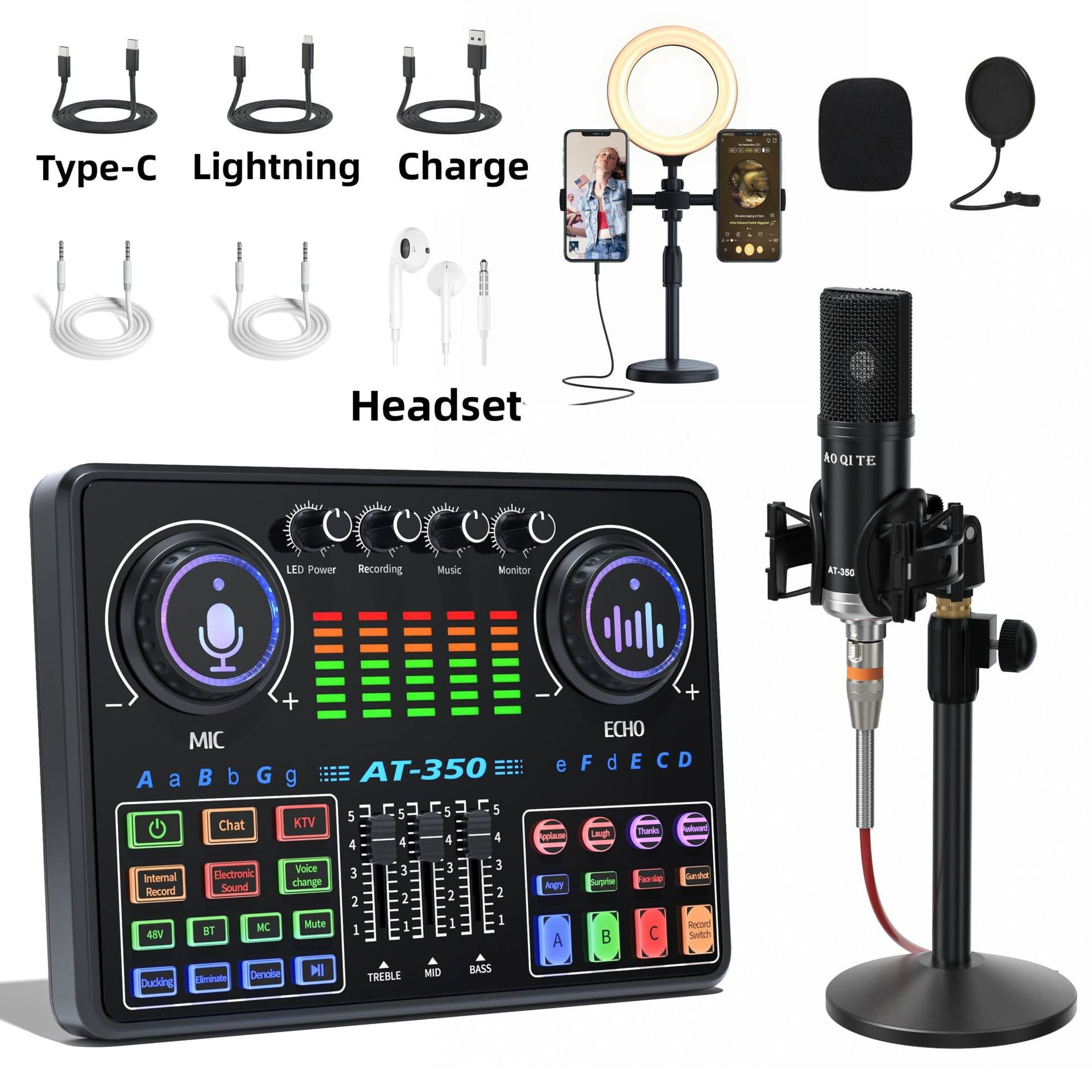 Cross-Border Foreign Trade English 48V Live Sound Card Full Set Equipment Mobile Phone Sound Card TikTok Live Singing Special