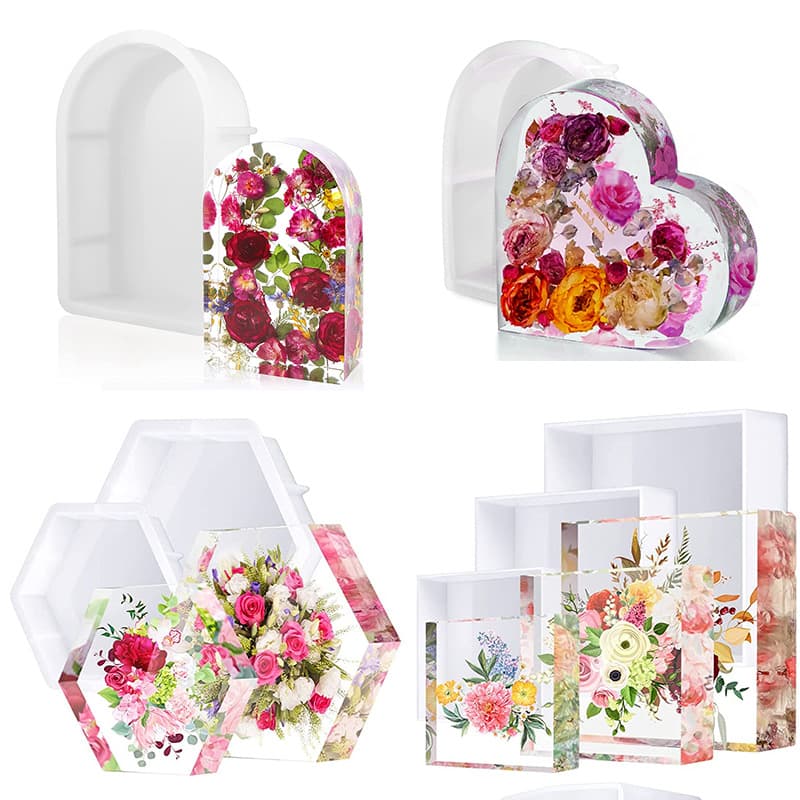 Amazon Epoxy Resin Mold Arch Heart Hexagon Flower Pressed Book Shelf Silicone Mold Wholesale Stock