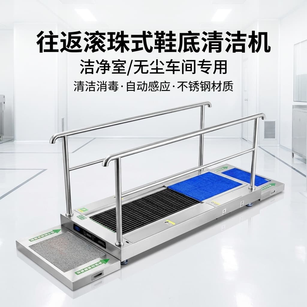 Upgraded 360° Reciprocating Ball-Type Shoe Sole Cleaning Machine Dust-Free Air Shower Channel Clean + Dry and Disinfect