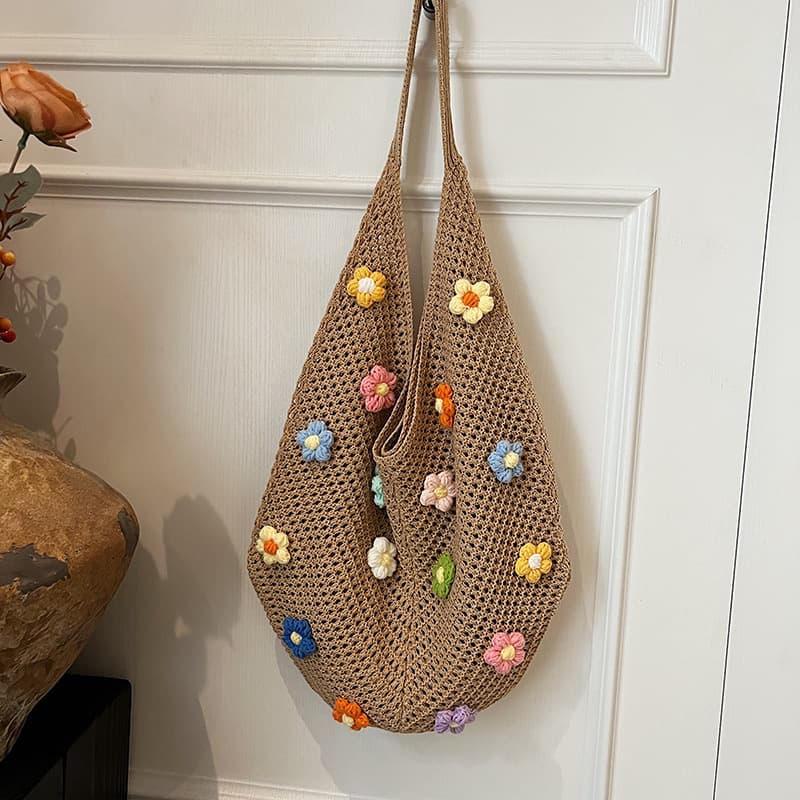 Korean Style Single Shoulder Tote Bag Lazy Casual Minimalist Trendy Fashion Chic Personalized One-Shoulder Bag Woven Flower Bag