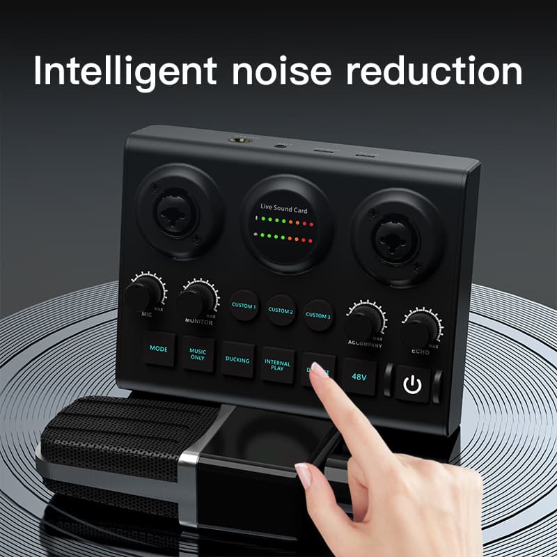 The F10 dual-microphone singing and entertainment sound card supports all microphones and instruments, is compatible with all platforms, and is portable for karaoke.
