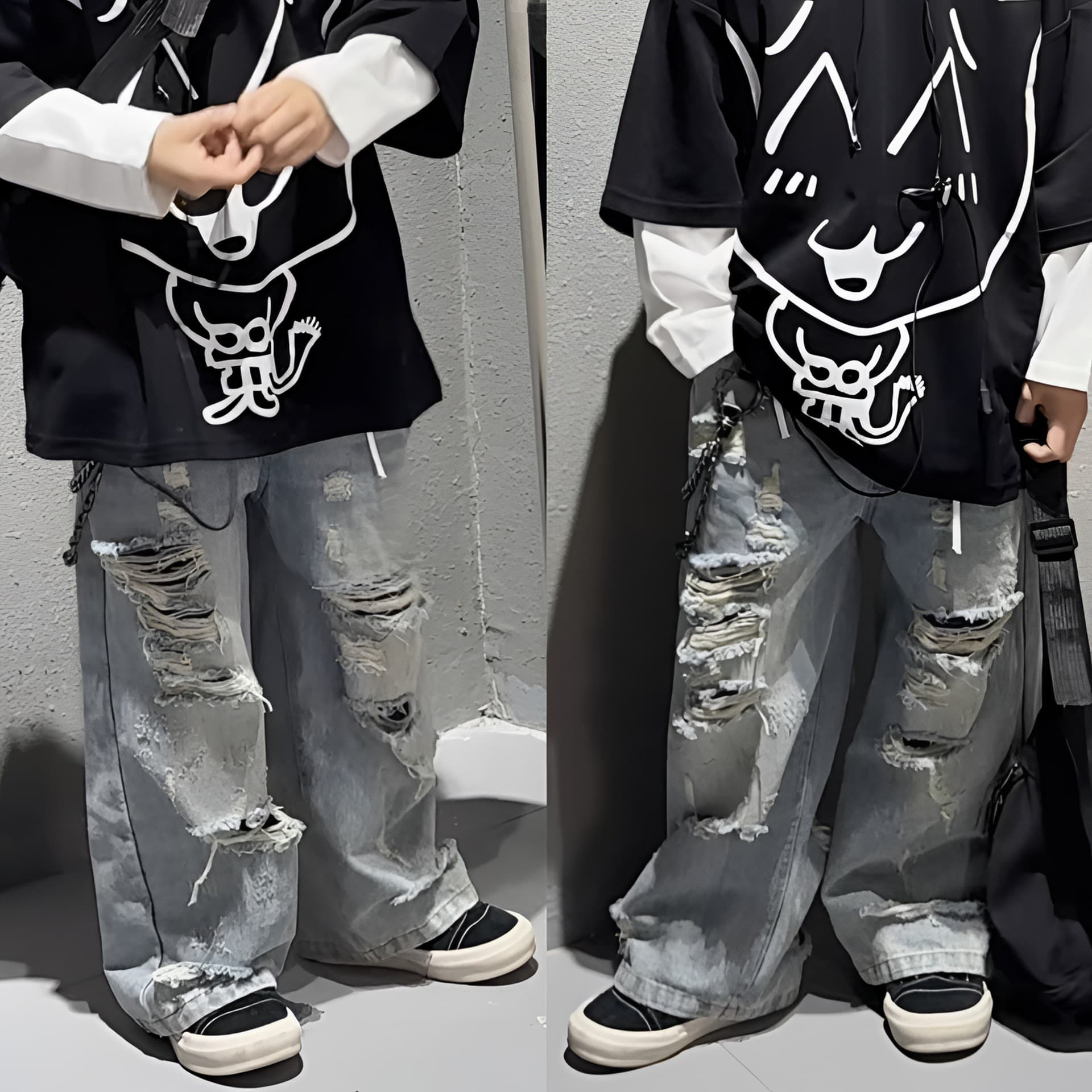 2025 New Unisex Youth Mid-Waist Jeans, Straight Loose Fit with Distressed Holes, Hip-Hop Style