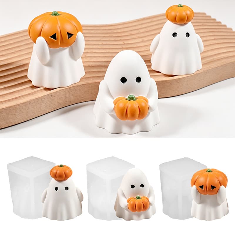 Hugging Pumpkin Ghost Scented Candle Resin Silicone Mold, Epoxy Resin DIY Ghost Pumpkin Head Plaster Ornament Mold
