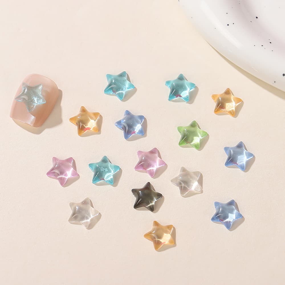 Ice Clear Five-Pointed Star Nail Art Decor, Water Ripple Star Flat-Bottom Rhinestone, Five-Pointed Star Accessory, 3D Wearable Nail Art Accessory