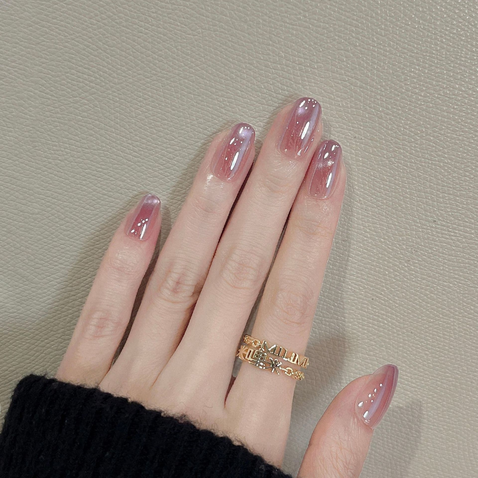 Purple Electroplated Cat-Eye Handmade Nails with Ice Crystal Aurora Grape Gradient Glass Beads, Popular Daily Wear Nail Art That Enhances Complexion