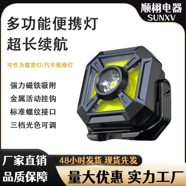 Cross-border outdoor high-luminance work/camping flashlight, portable, mecha-style rechargeable dimmable car repair light