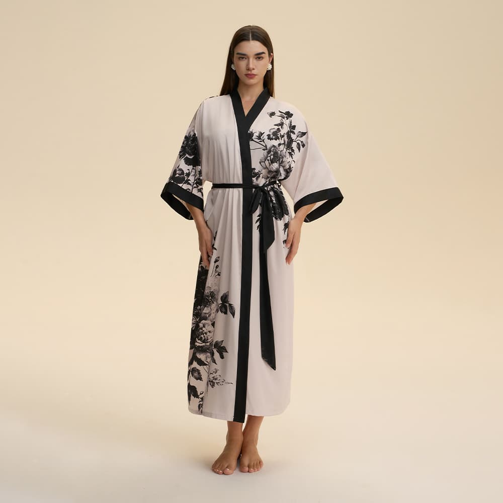 Yaoting European and American New Satin Plus Size Pajamas for Women Spring/Autumn Thin Long Sleeve Long Robe Homewear WP5021