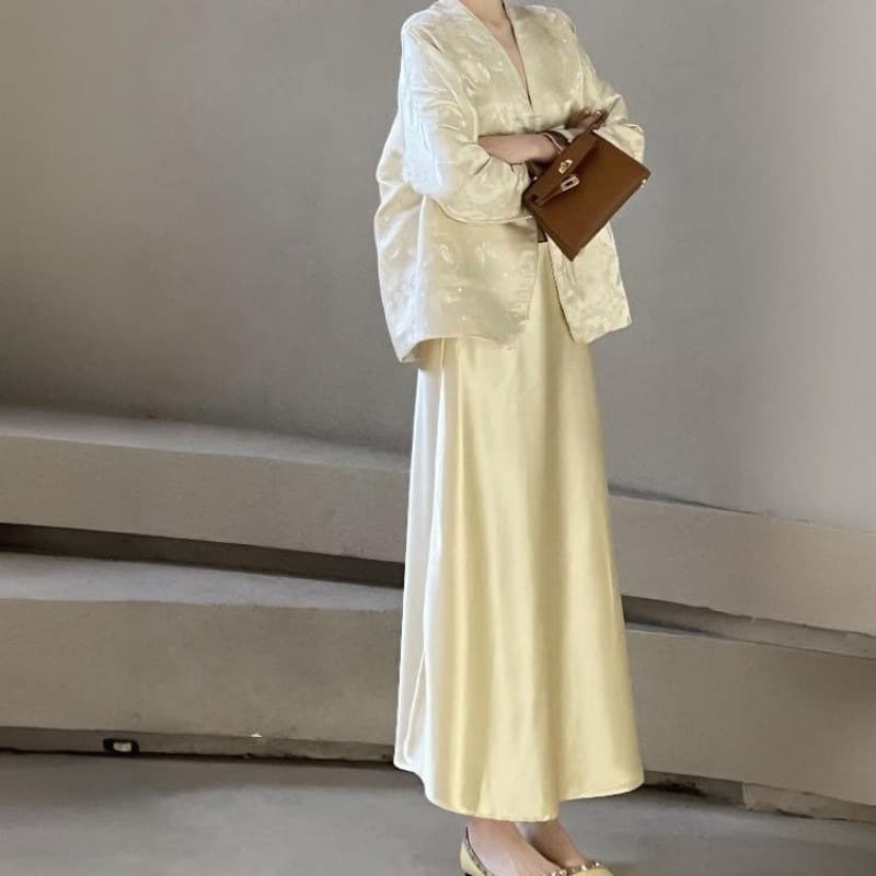 D6C New Chinese Style Women's Suit 2025 Spring New Arrival Outfit Complete Set of Elegant Jacket and Skirt Suit