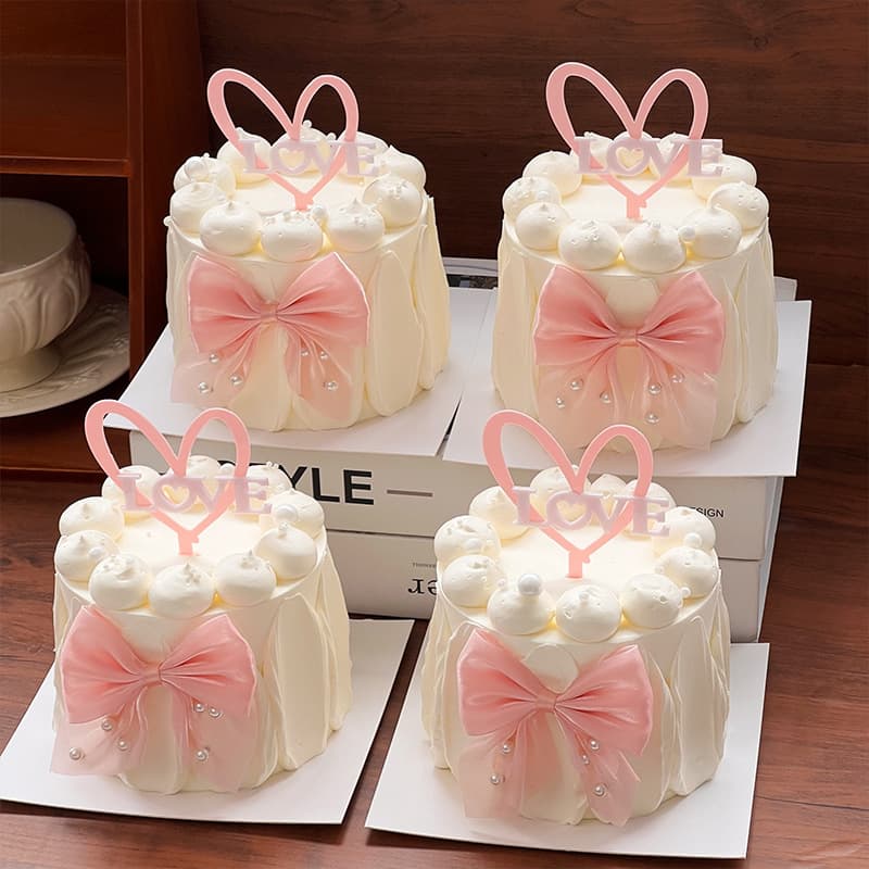 520 Valentine's Day cake decoration double layer acrylic love insert pearl bow decoration ornaments