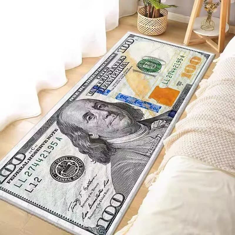 Cross-border Amazon creative crystal velvet wear-resistant, dirt-resistant, easy-to-clean floor mat, banknote bedroom long bedside blanket for home entry