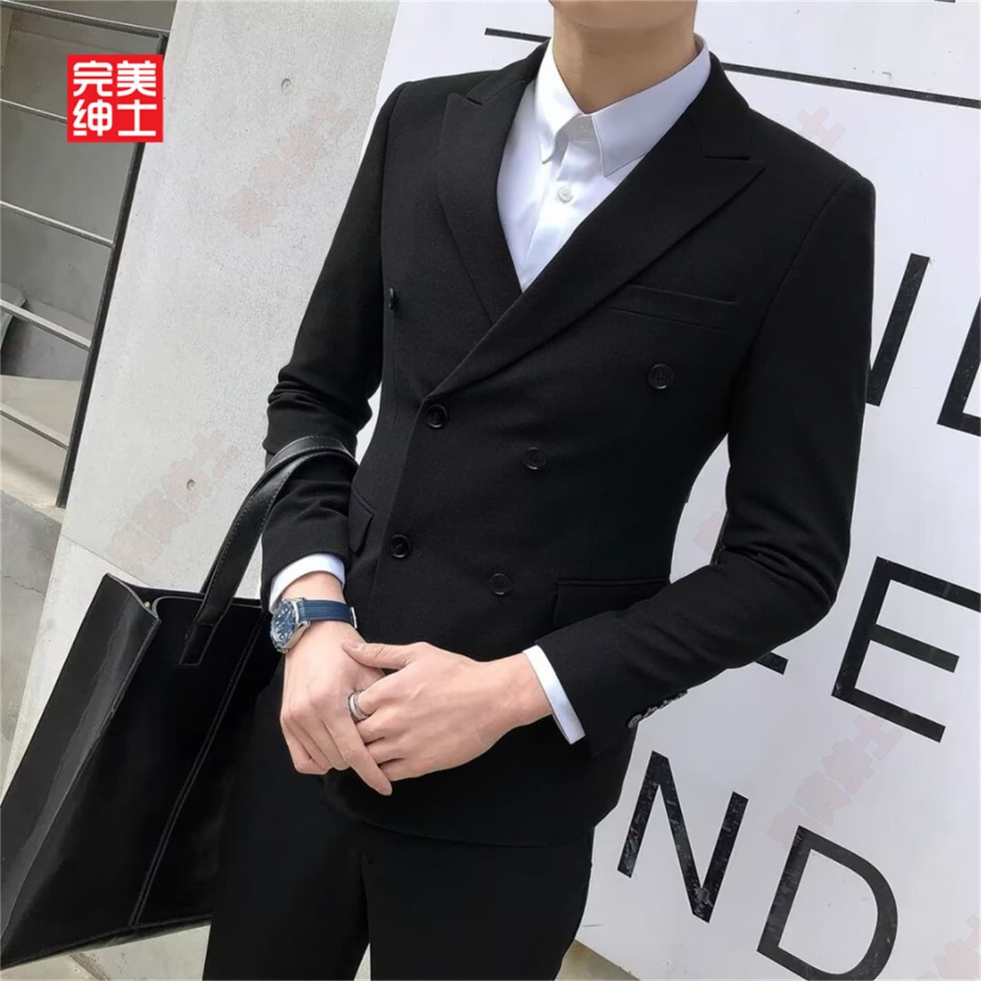 Double-Breasted Suit Jacket for Men, Business Formal Blazer, Smart Casual Office Wear