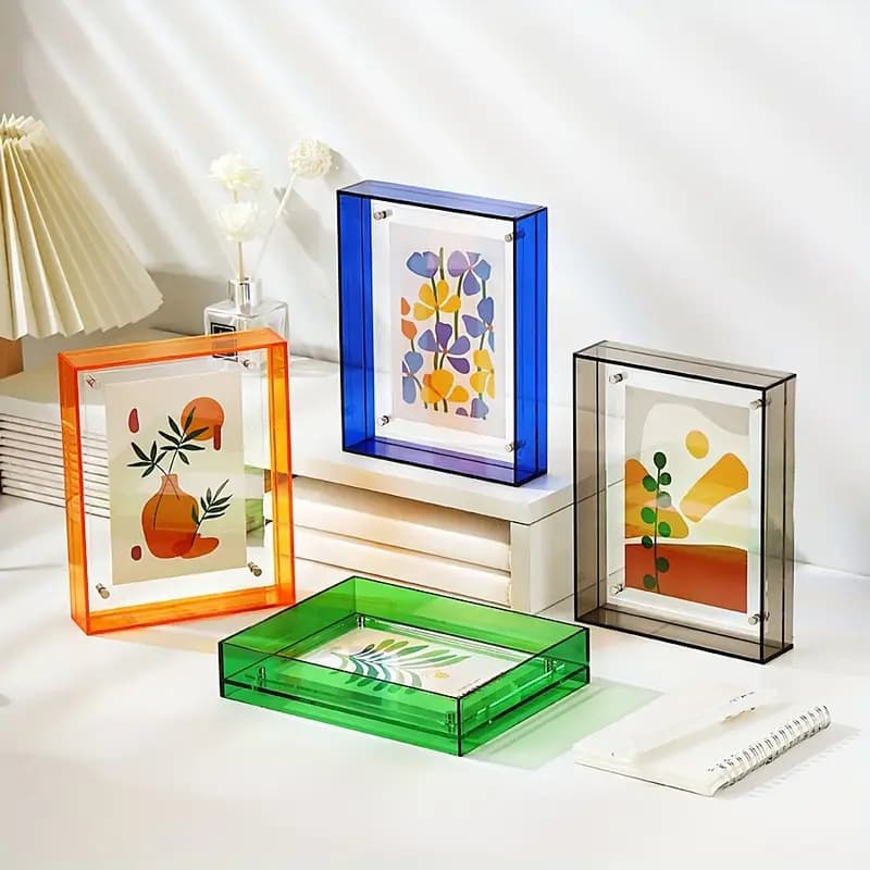 Acrylic Photo Frame 6 Inch Tabletop Display, Large Size Wall-Mountable, Colorful Double-Sided Transparent Square Picture Frame