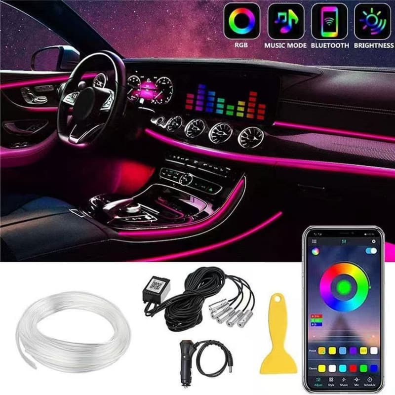 Car LED Ambient Light Strip with Phone App Control, Multicolor Cold Light Fiber Optic Interior Decoration Light
