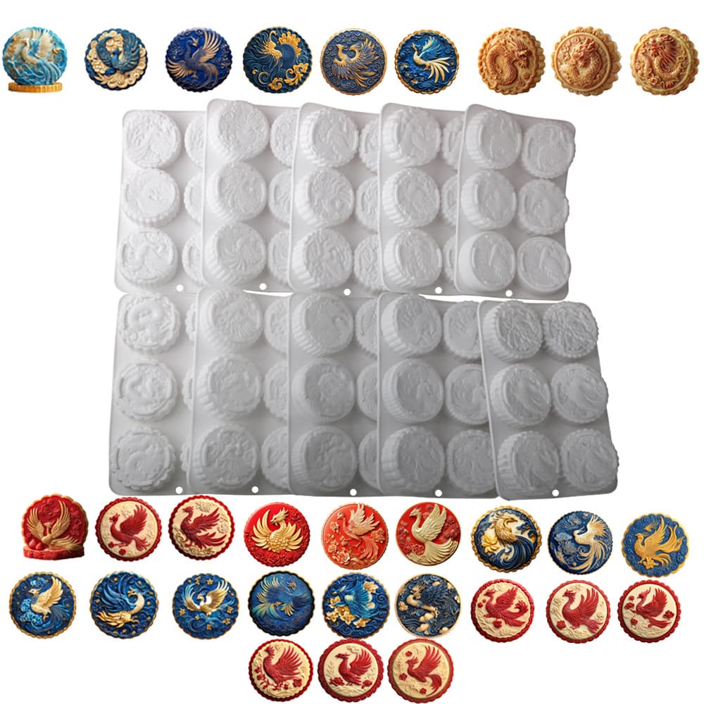 Shenhong New Chinese Mid-Autumn Dragon and Phoenix Mooncake Mold 6 Reunion Silicone Mousse Mold Cake Handmade Soap Sweet