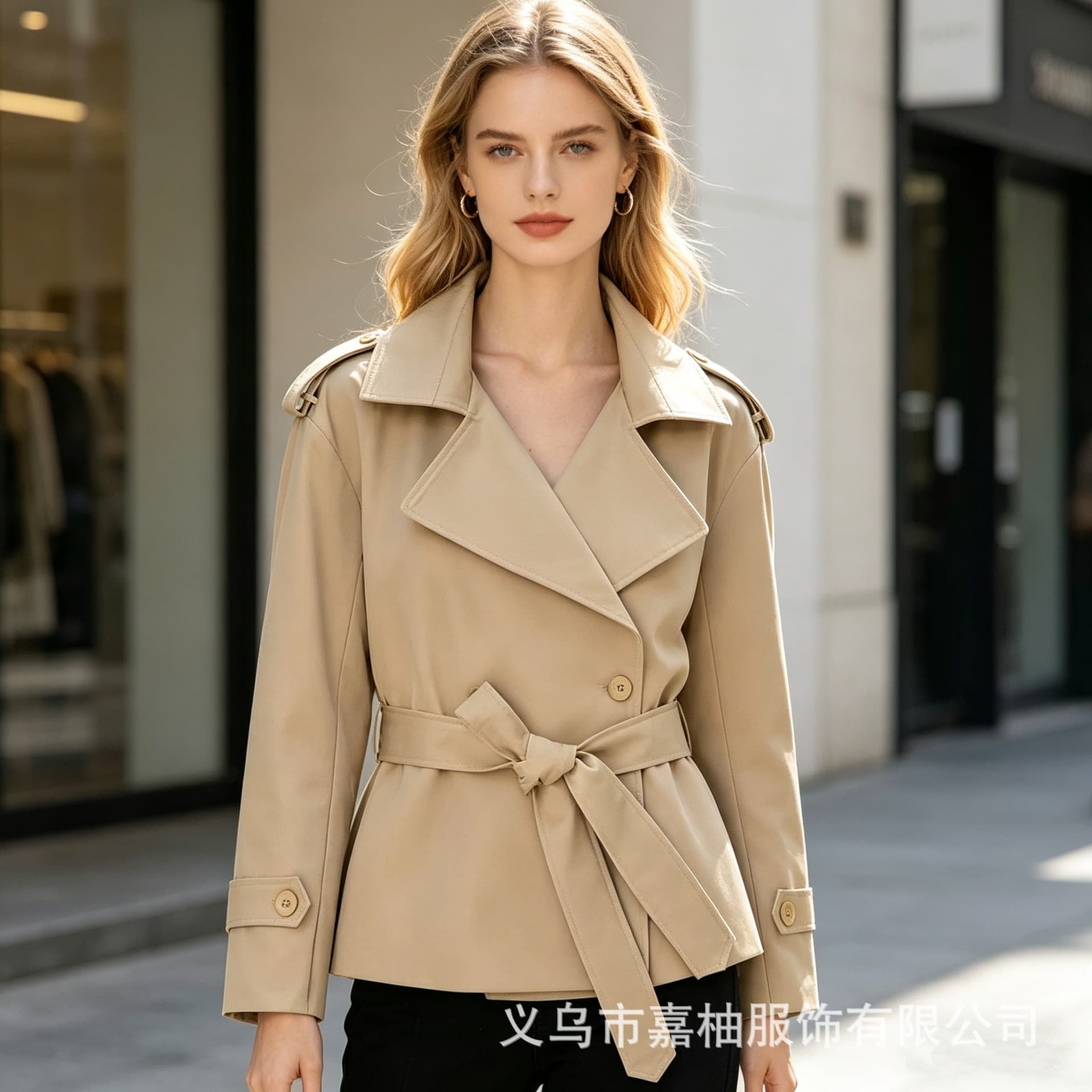 2026 spot cross-border European and American wholesale multi-color belt short windbreaker jacket for women casual windbreaker short style for women