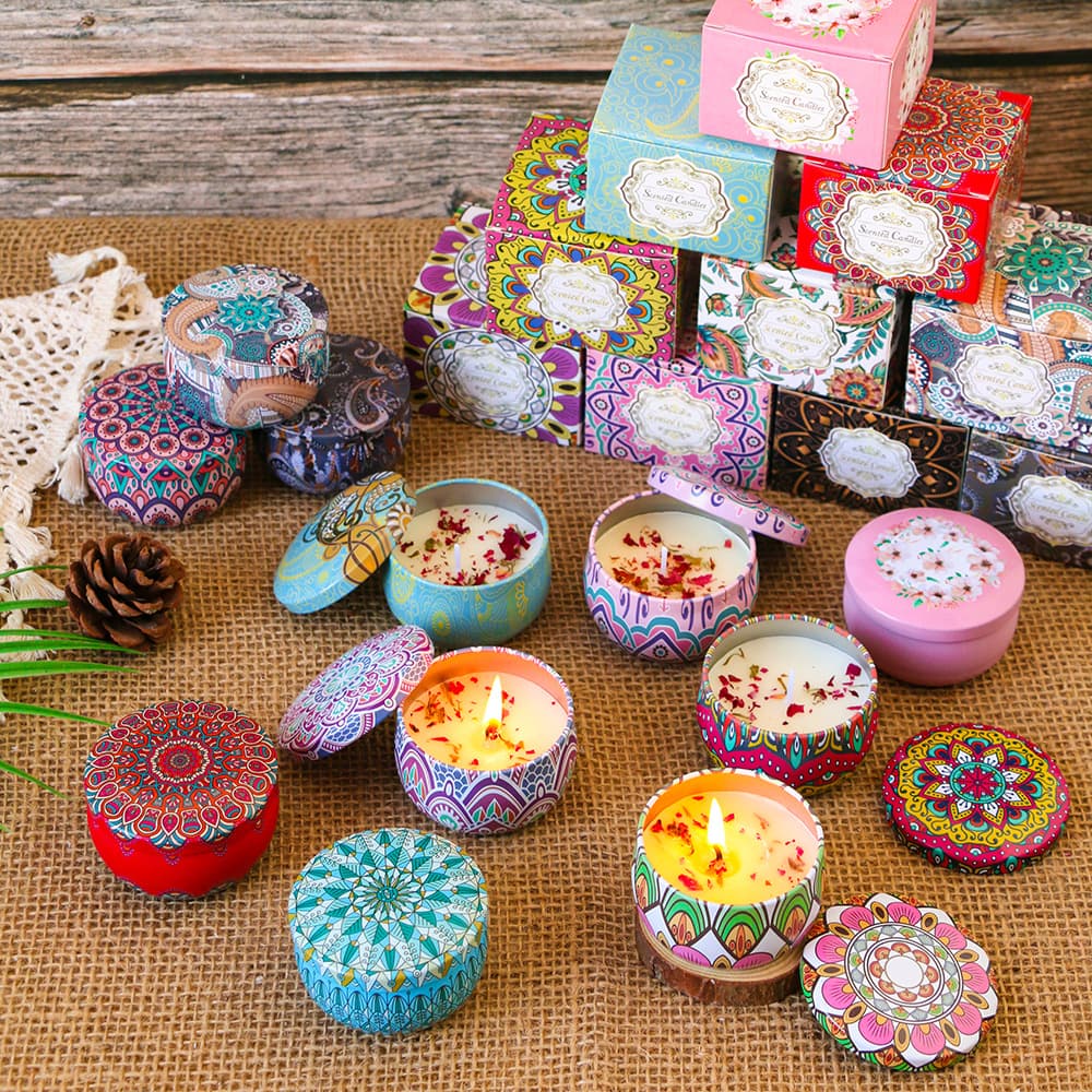 Cross-border Drop Shipping Dried Flower Candle Aromatherapy Ethnic Style Colorful Tin Can Soy Wax Scented Candle Gift Set