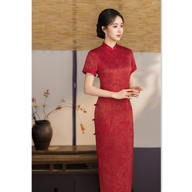 Red Traditional Chinese Style Retro Qipao for Women, 2026 Spring/Summer New Model, Plus-Size Attire for Middle-Aged and Elderly Ladies, Suitable for Toasting and Engagement