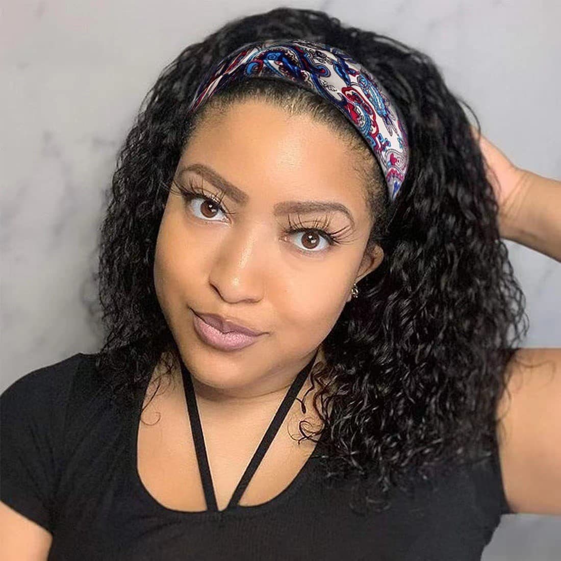 Cross-Border New Product Headscarf Wig for Women, Short Curly Hair, European and American Fashion Small Coiled Tube Headband Wig, Chemical Fiber Wig Set
