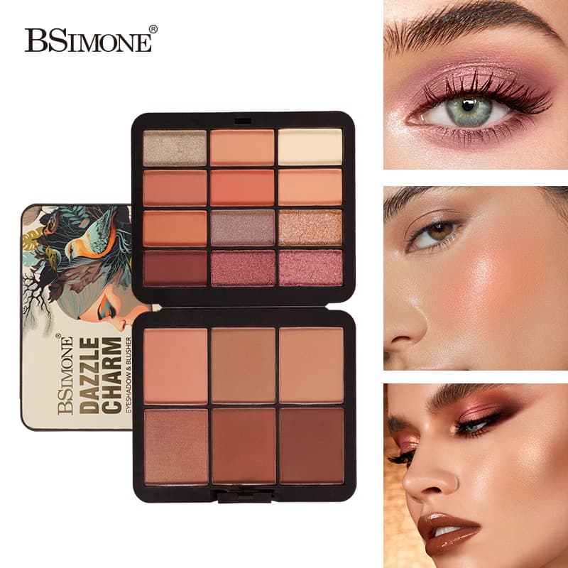 BSIMONE Cross-border Cosmetics 18-Color Eyeshadow and Blush Palette Matte, Shimmer, Glitter, Earth Tones, Multi-Color Portable Eyeshadow Palette