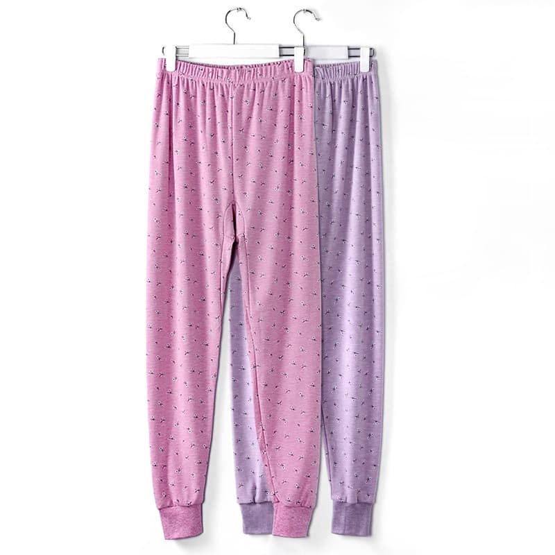 Women's Cotton Long Johns, Mid-Rise, Full Cotton, Loose, Thin, Printed, Fashionable, Mother's Cotton Fleece Lined Base Layer Pants