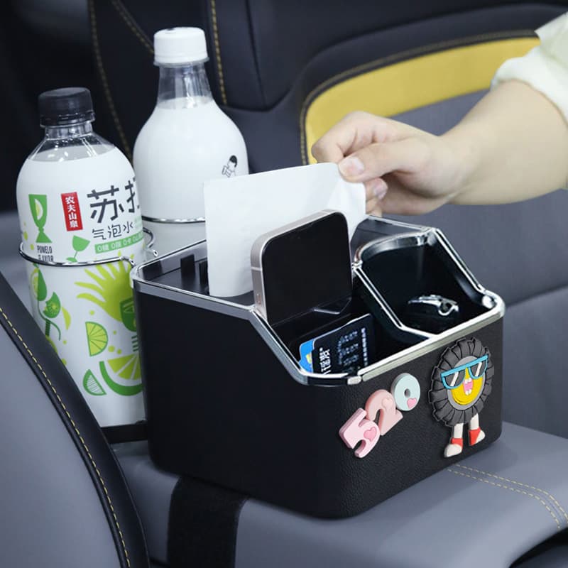 Car Armrest Box Tissue Holder Cute Cartoon Car Center Console Storage Cup Holder Organizer Interior Tissue Box