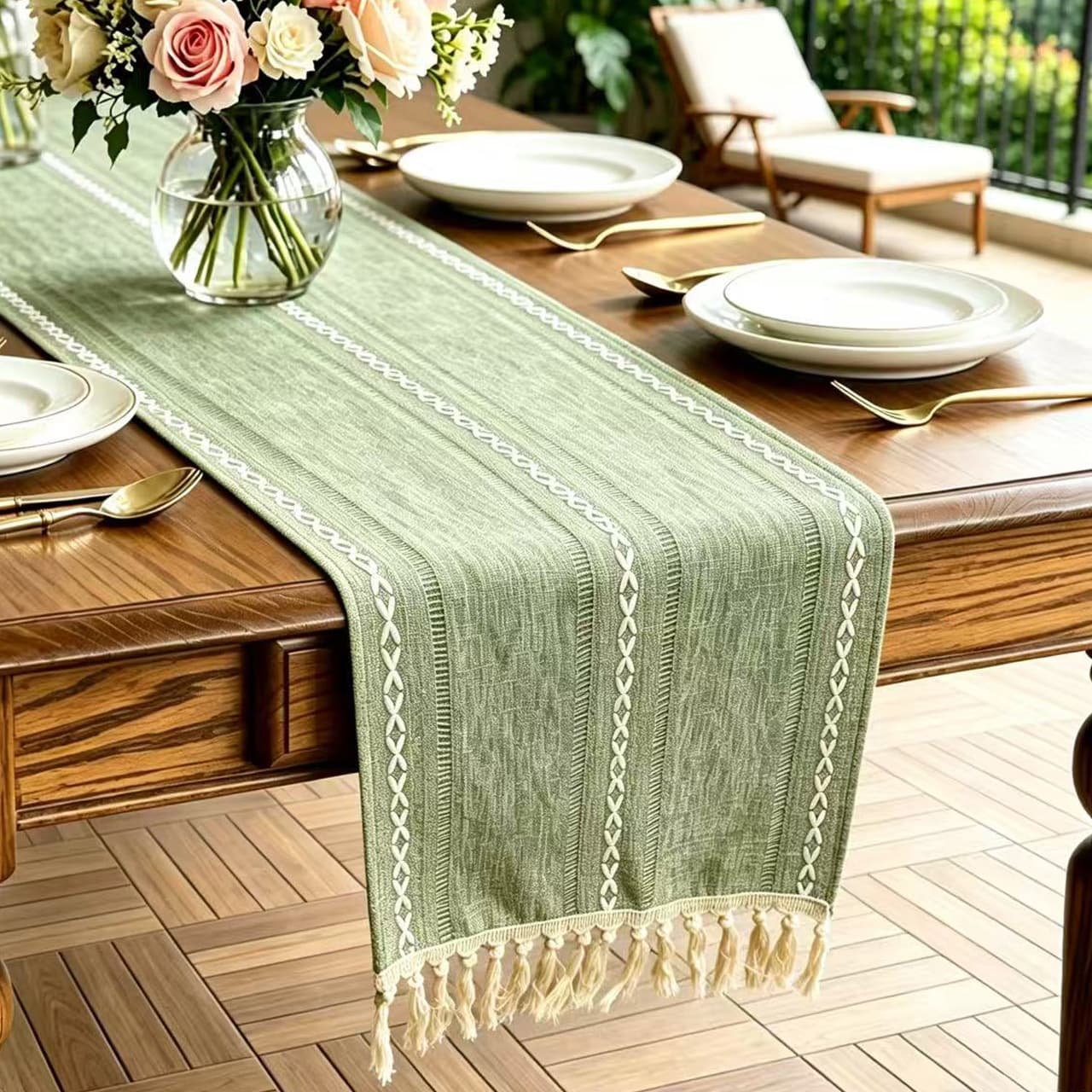 New Cross-Border Amazon American Style All-Polyester Jacquard Hollow Table Runner Handmade Tassel Table Cloth Dresser Cover Decoration