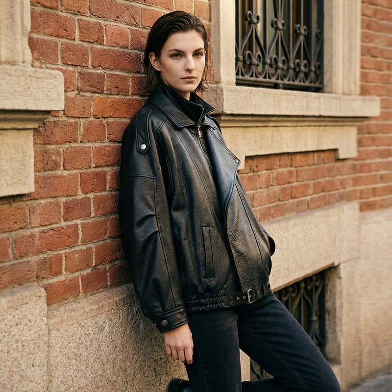 Distressed Black Leather Jacket for Women, New Spring and Autumn Style, Loose Fit Biker Jacket, Slimming Belt, Genuine Leather Coat, Sheepskin