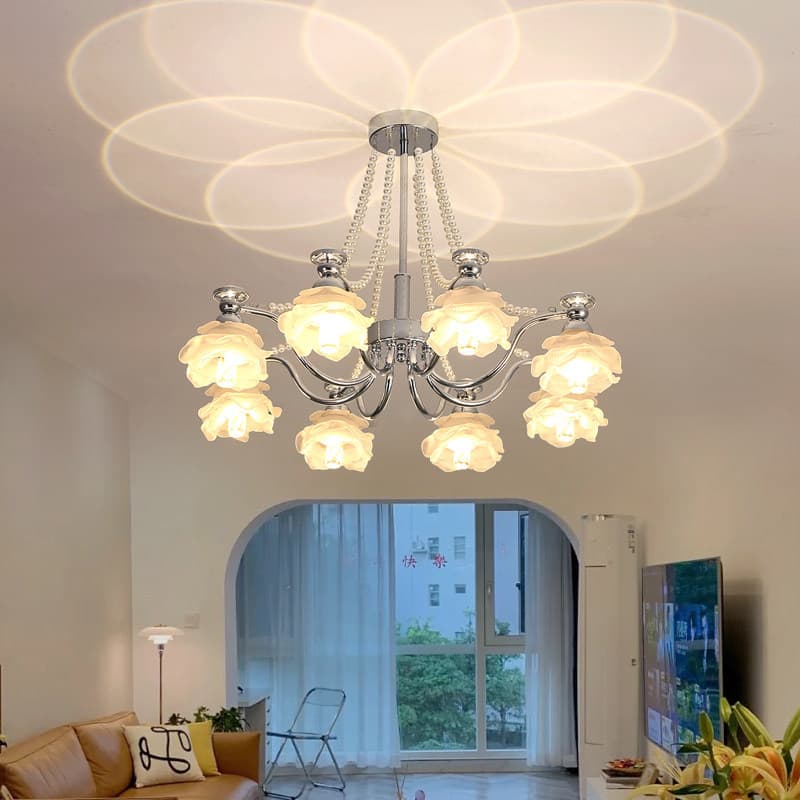 【Rose】Light and Shadow Lamp French Style Dining Room Living Room Chandelier Creative Vintage Lighting Bedroom Casa Illumination