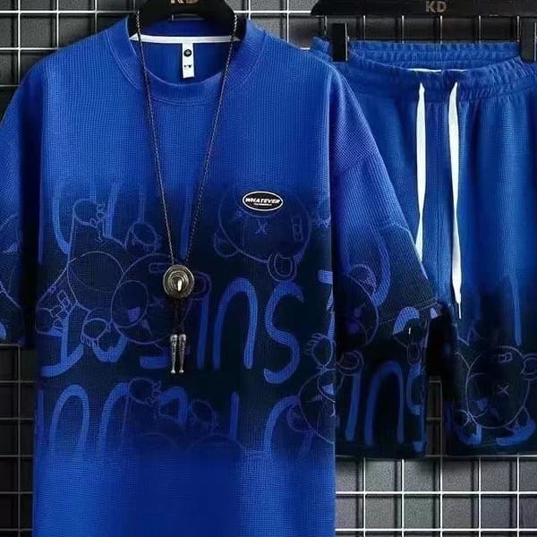Ice Silk Thin Short Sleeve Sportswear Casual Set for Men Summer Lightweight Two-Piece Suit Polyester Fiber T-Shirt Shorts