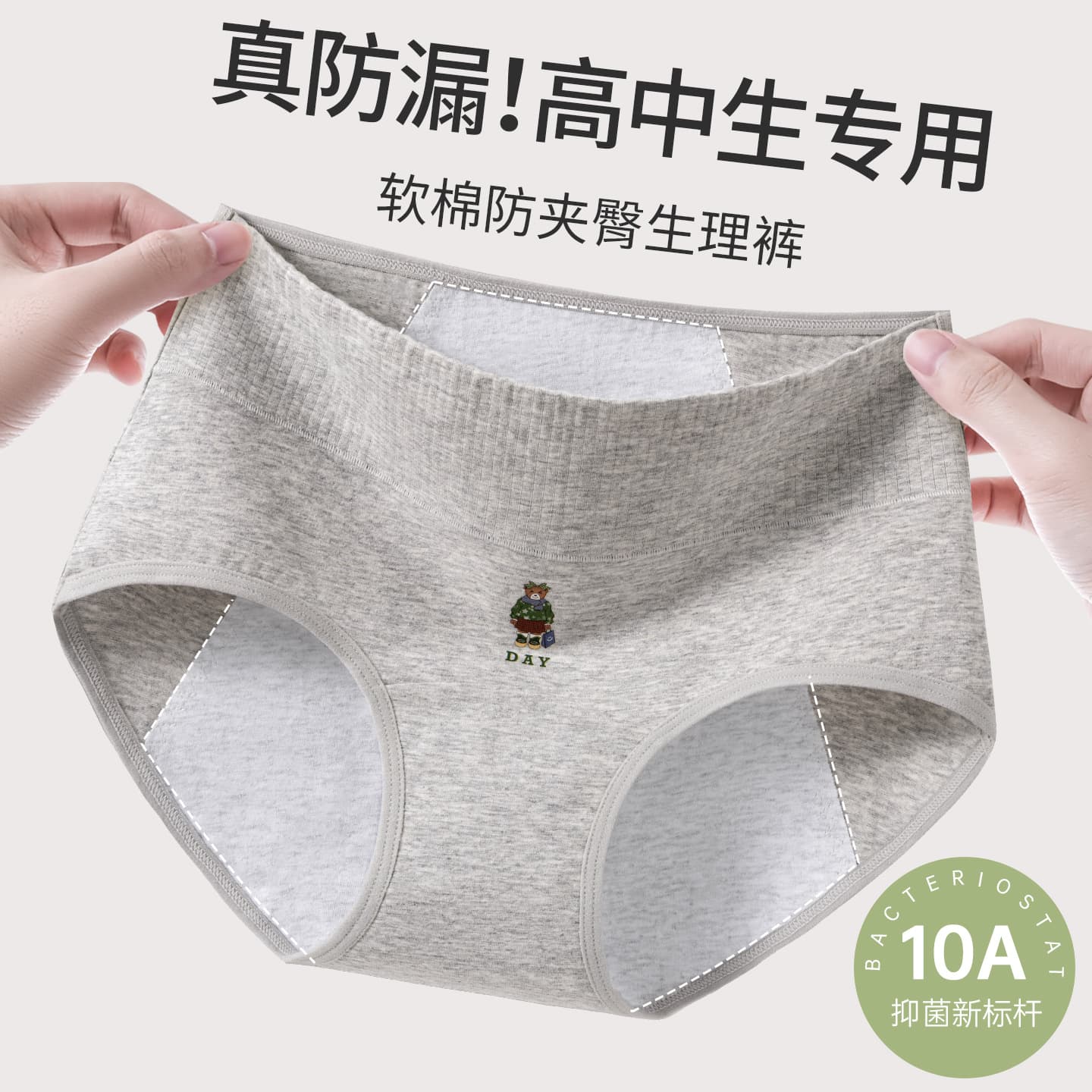 Leak-proof Cotton Wide Crotch Period Panties 10A Antibacterial High-Waist Menstrual Underwear